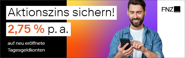 Frau die sich freut - Tagesgeld 2,75 Prozent ab 01.03.2025 bis 31.03.2025