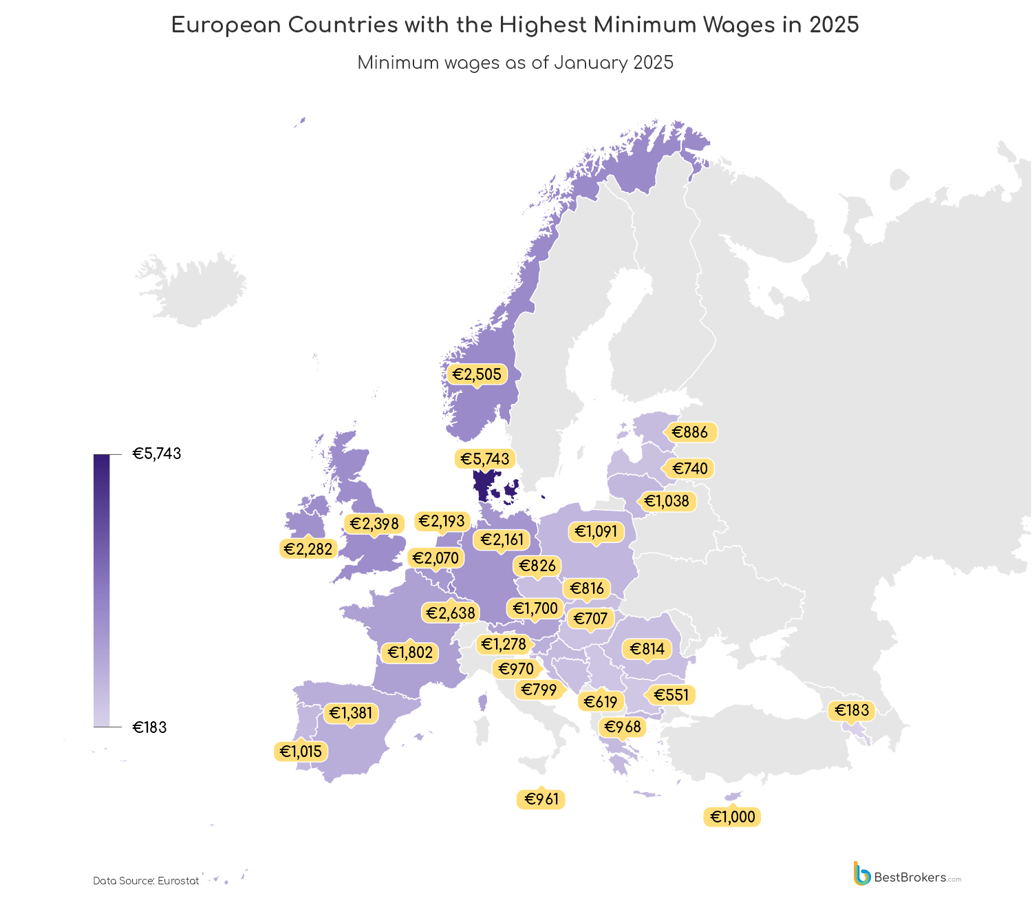 BestBrokers: Europäische Länder mit den höchsten und niedrigsten Gehaelter 2025 im Durchschnitt BestBrokers: Europäische Länder mit den höchsten und niedrigsten Gehaelter 2025 im Durchschnitt